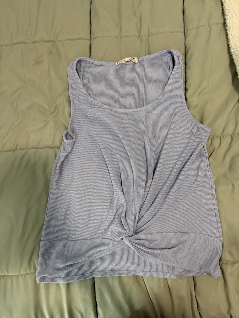 Women's Light Blue Twist-Front Ribbed Tank Top